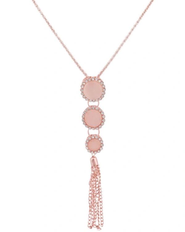 Anikas Creation Rose Plated Tasselled Alloy Light weighted Cream Stone Finished Pendant - Adjustable, Gold Plated, Multipack 1